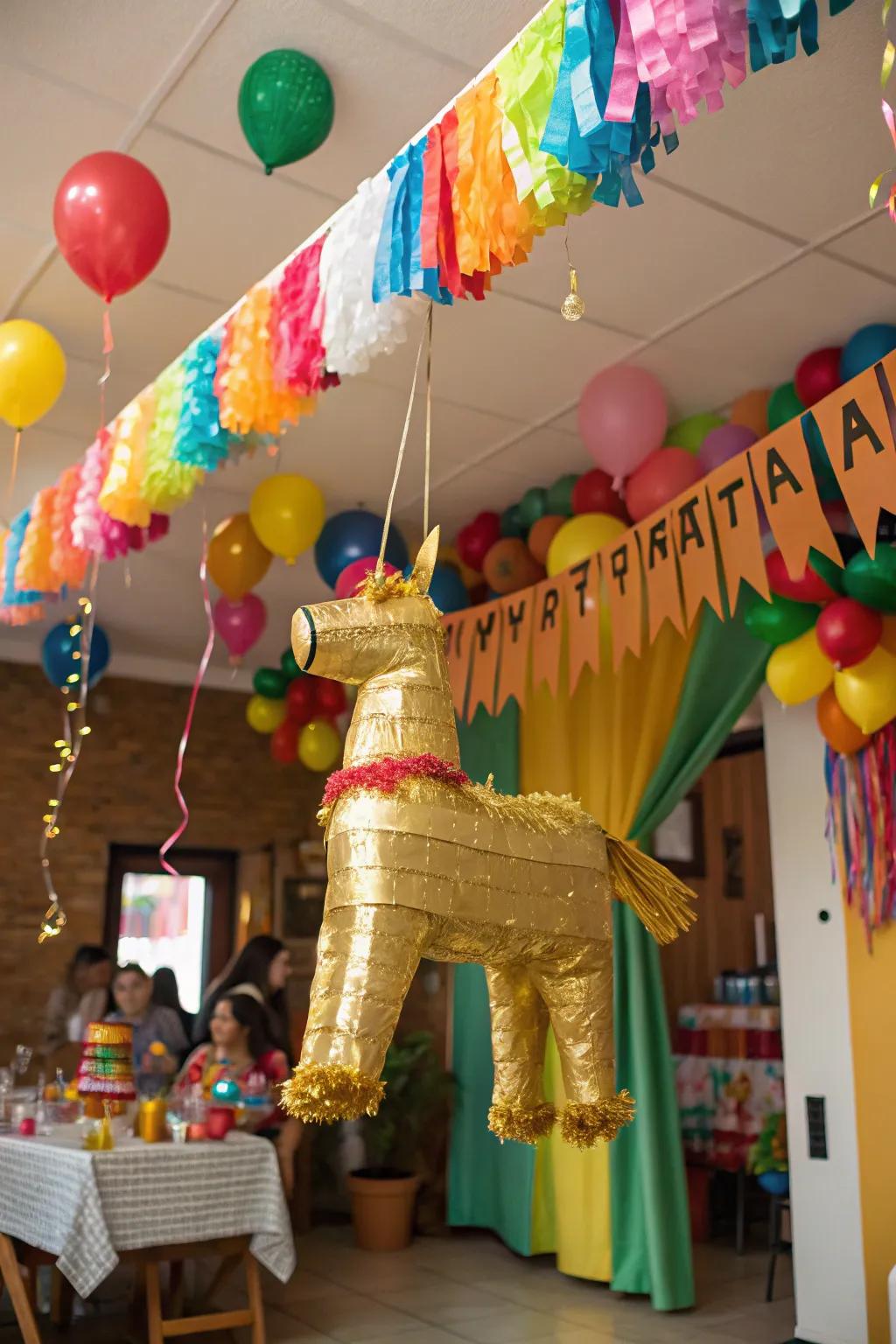 A gold piñata is both fun and decorative.