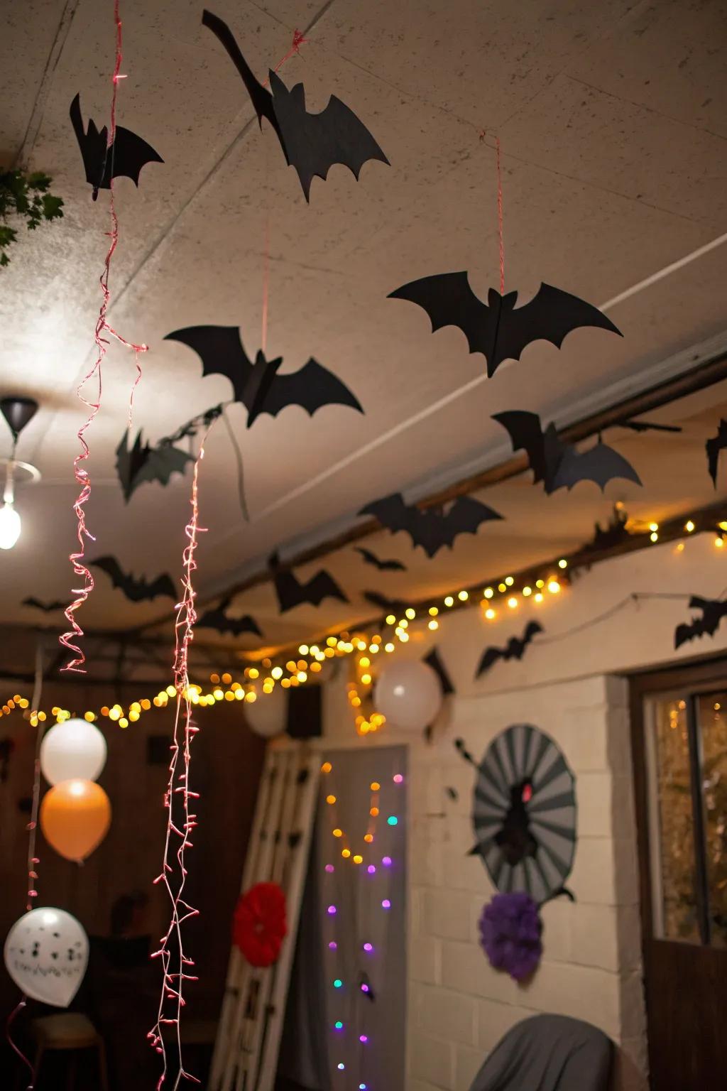 Hanging bats foster a sense of motion and delight.