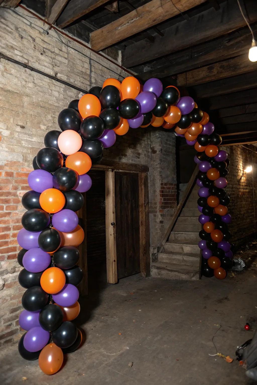 Balloon arches brighten any spooky setting.