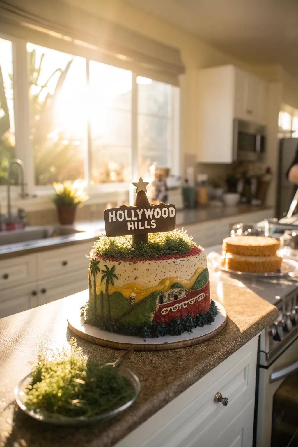 A cake inspired by the iconic Hollywood Hills, ideal for a themed gathering.