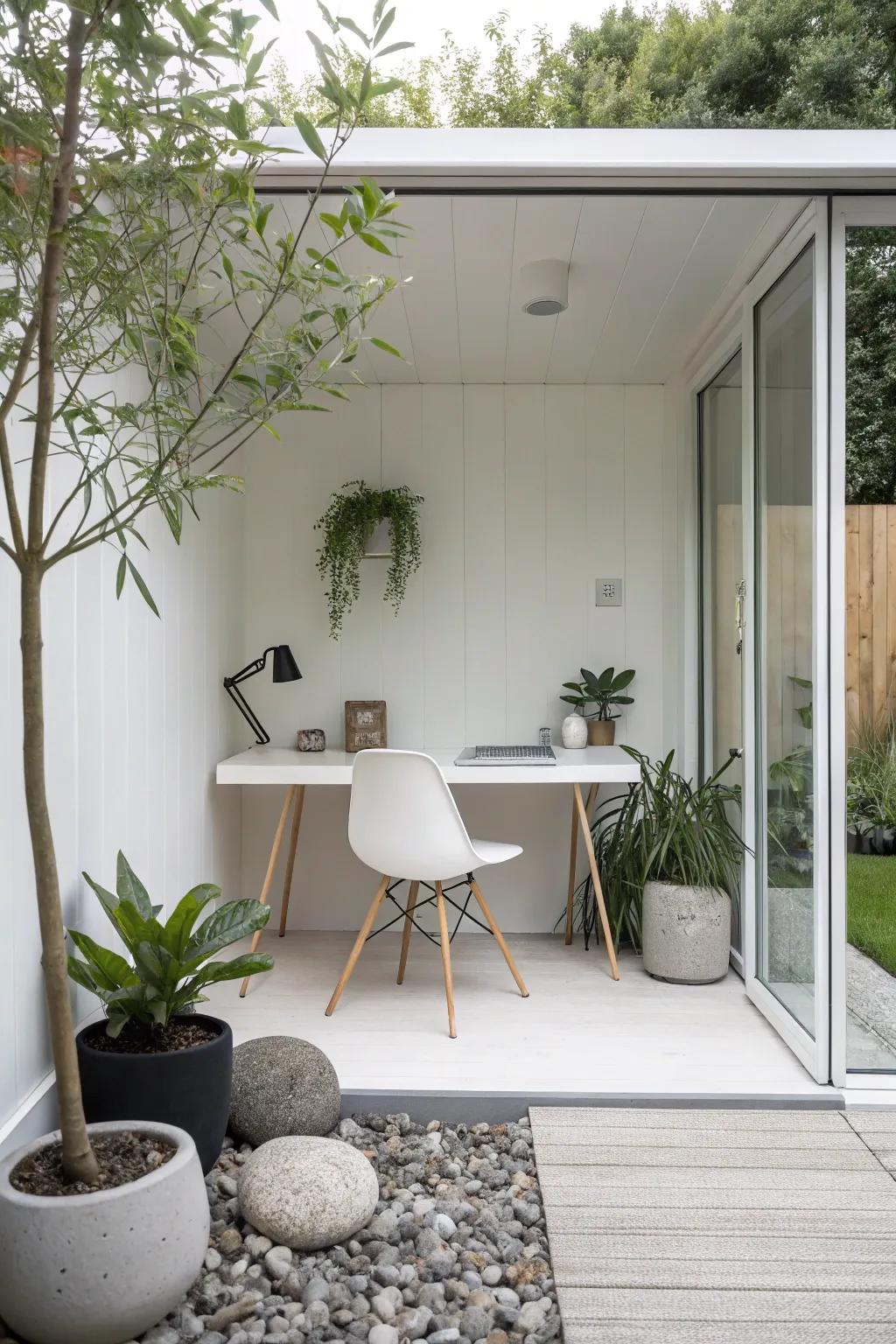 A minimalist and tidy garden office.