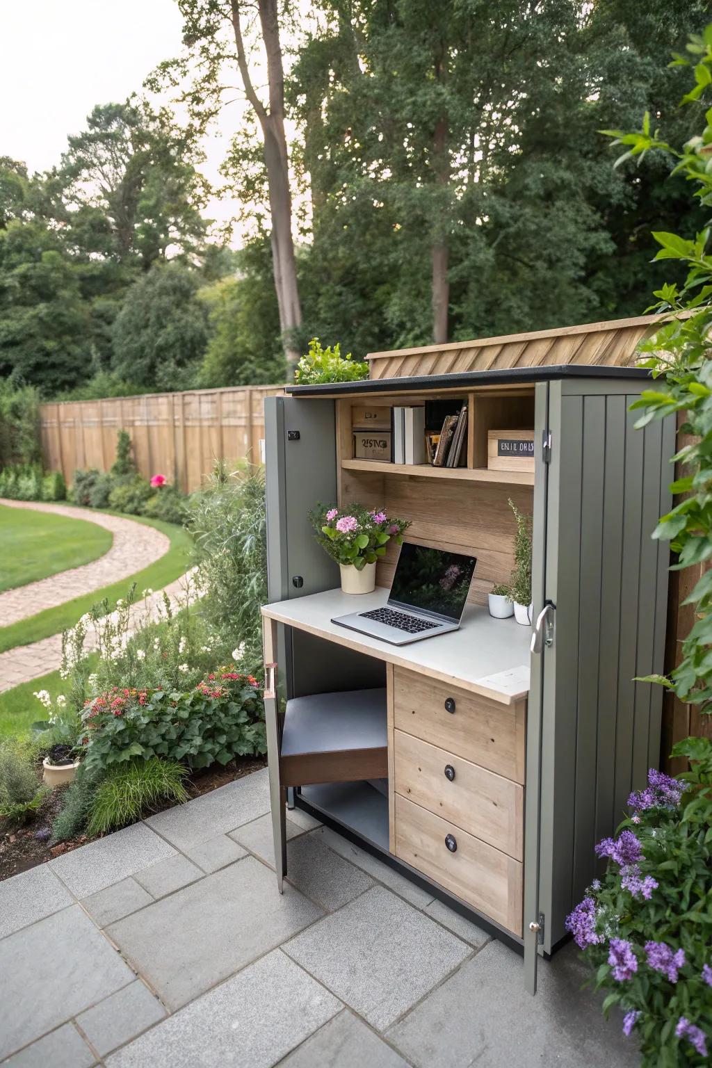 Thoughtful employment of multi-use furniture in a garden office.