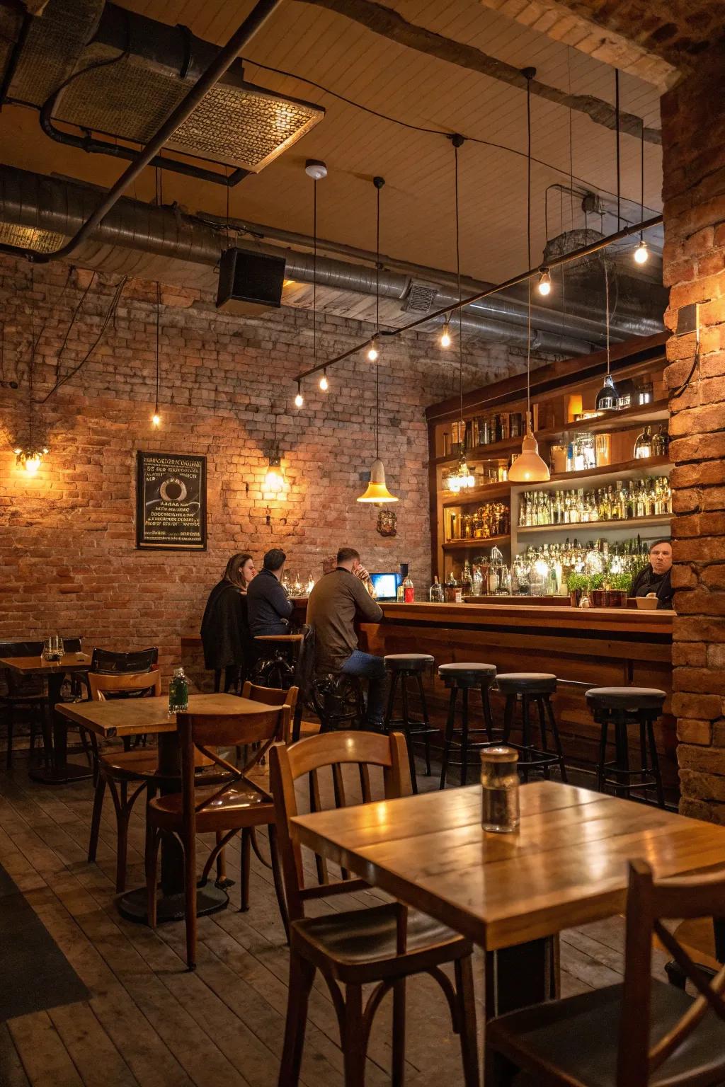 Naked brickwork lends a rustic charm conducive to lively conversation and relaxation.