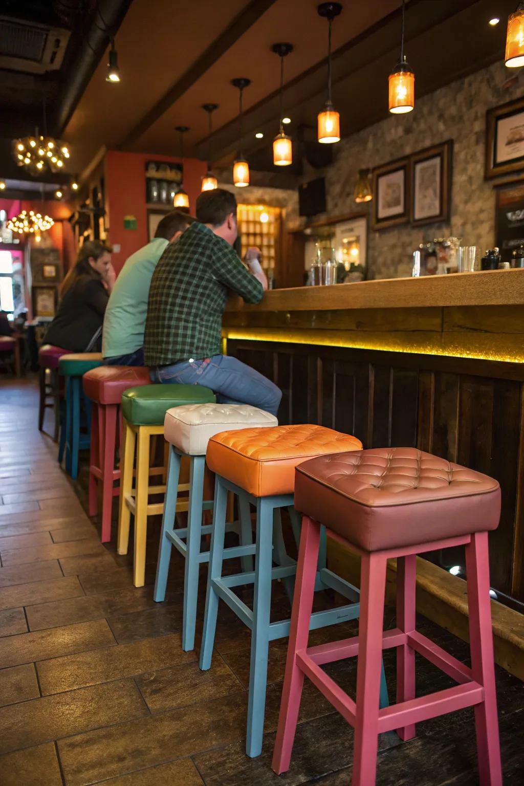 Colorful seating fashions an animated and inviting atmosphere.