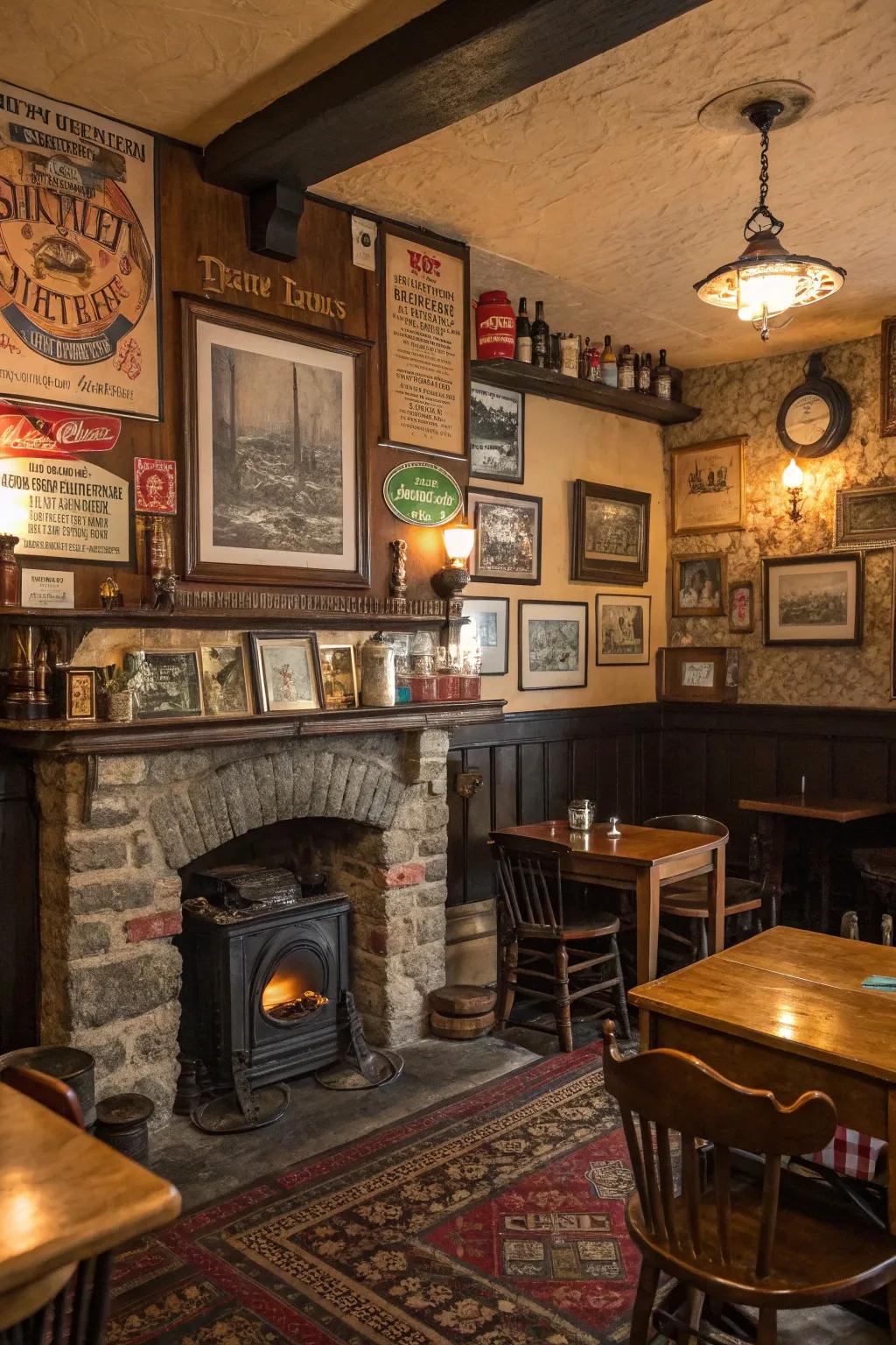Vintage discoveries inject legacy and allure into your pub décor.