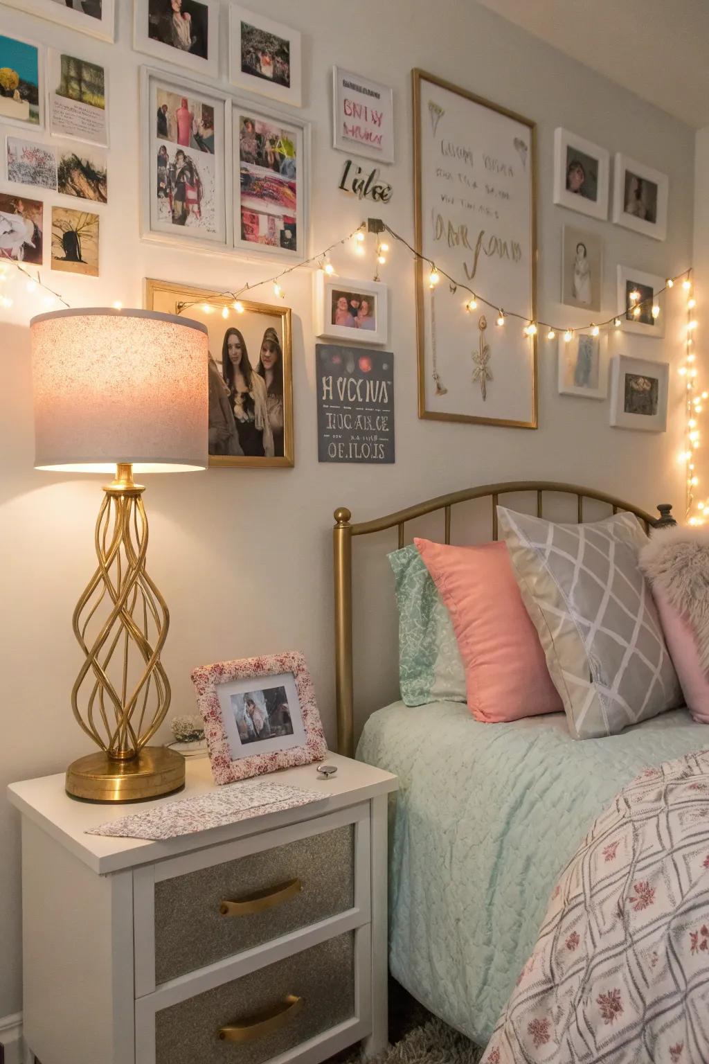 Metallic accents bring a sophisticated shine to the decor.