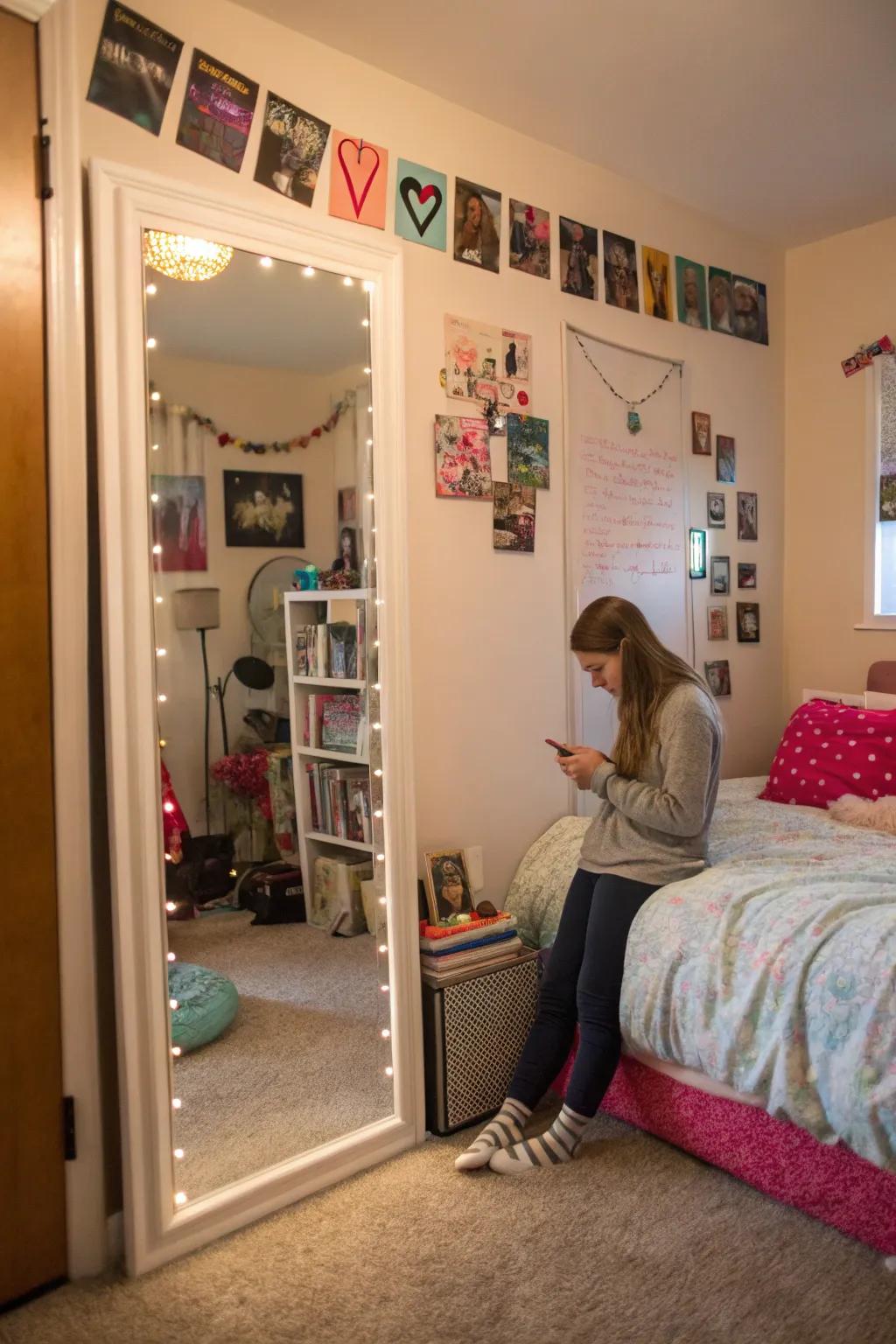 Mirrors enhance both space and light in a compact room.