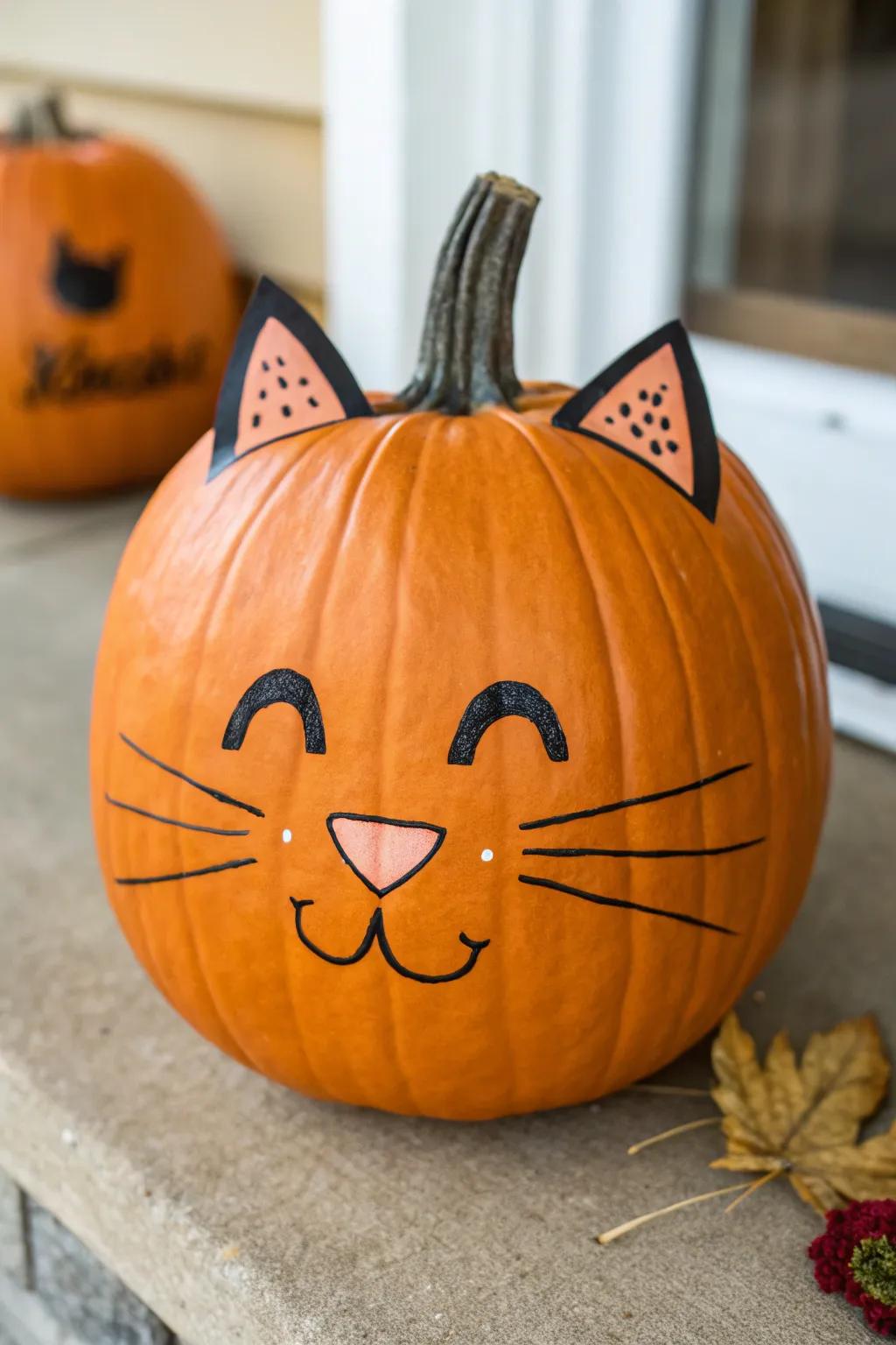An adorable feline pumpkin that's utterly enchanting.