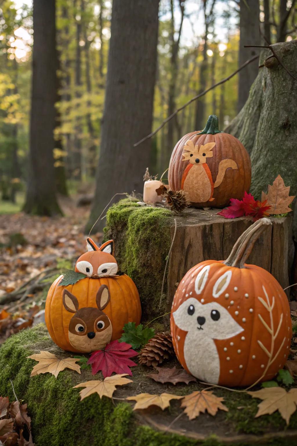 Nature-inspired woodland being pumpkins radiating an earthy vibe.
