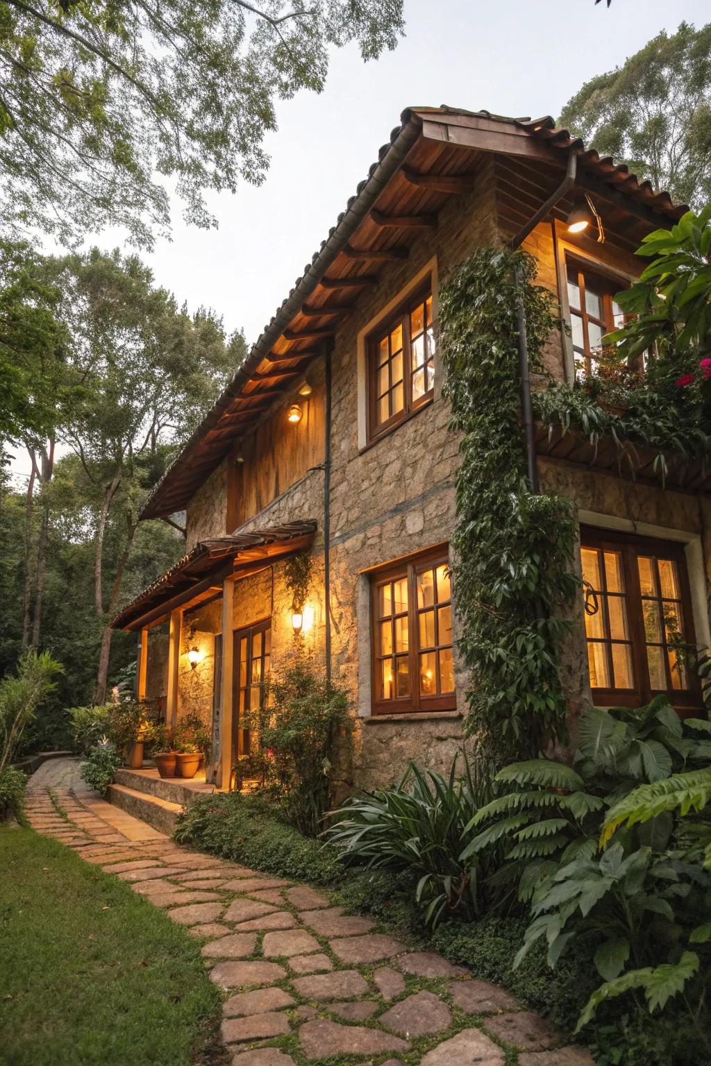 Rustic outlines present a snug, cottage-esque ambiance.