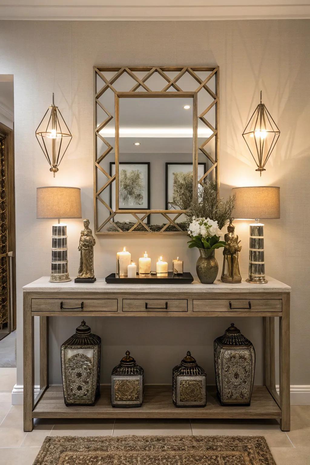Using symmetry creates order and balance in your foyer's style.