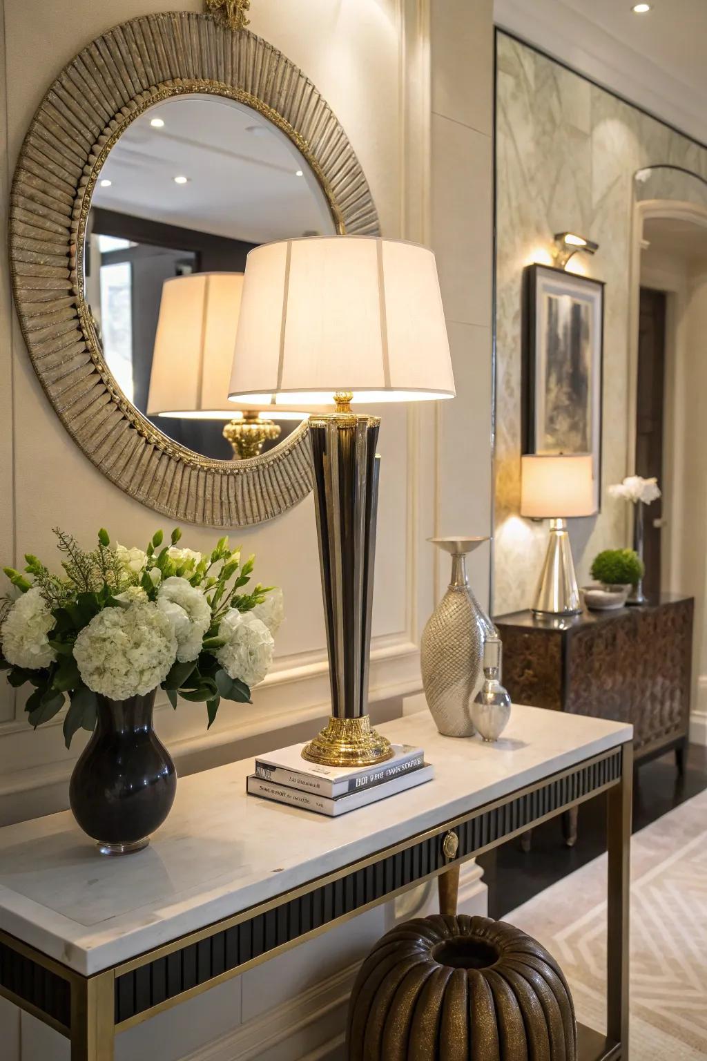 A console lamp enriches your foyer with sophistication and light.