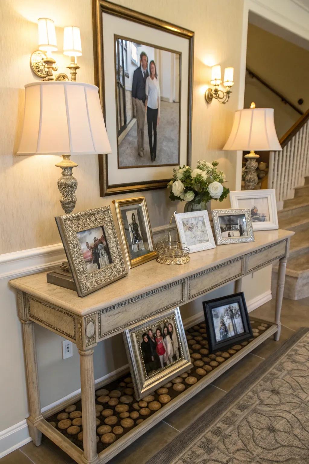 Photo frames tailor your entryway, making it distinctively personal.