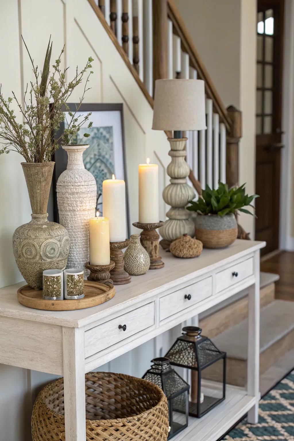 Height layering contributes to a more dimensional and intriguing arrangement.