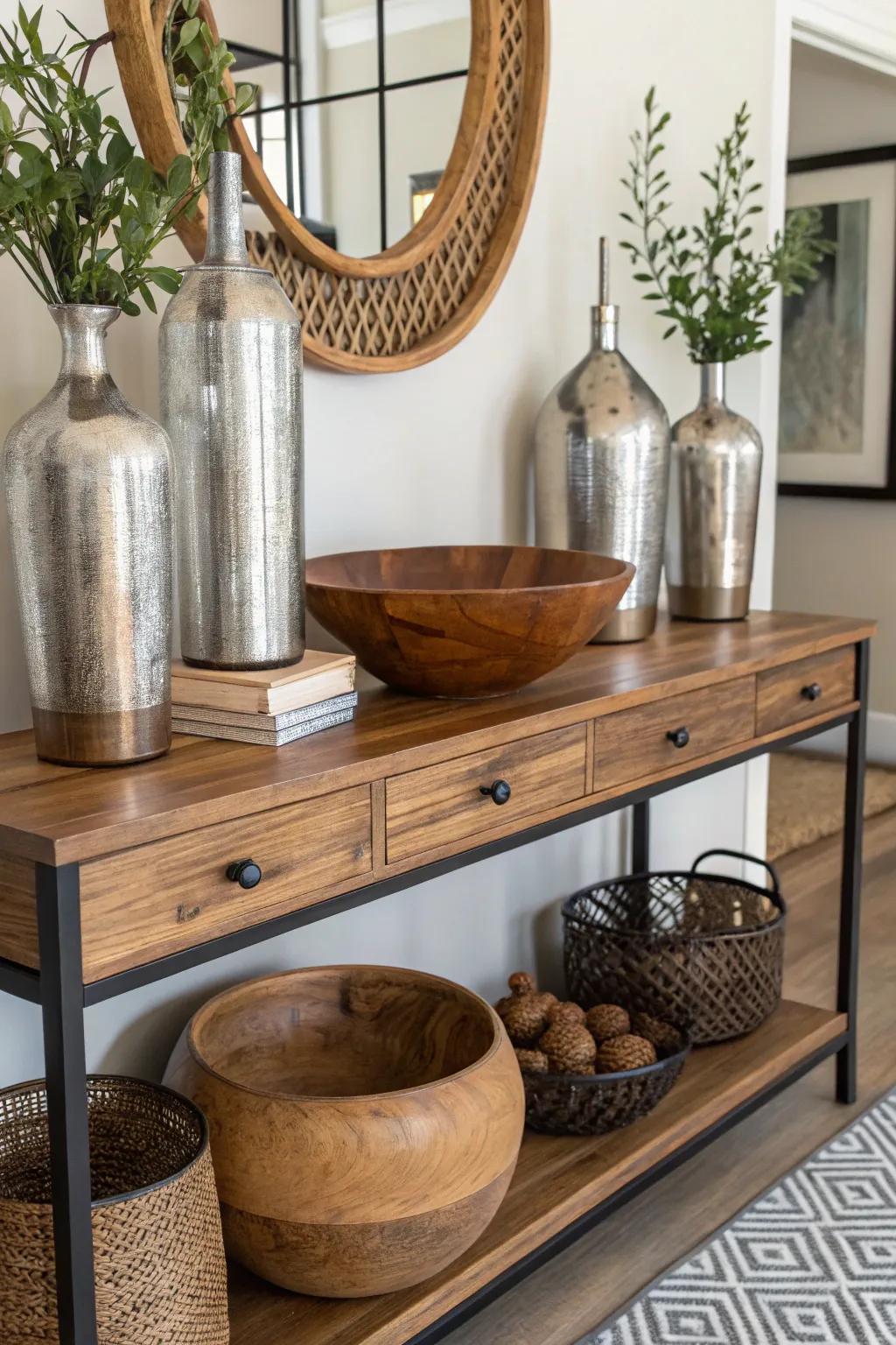 Mixing finishes contributes to the design by adding depth and intrigue.