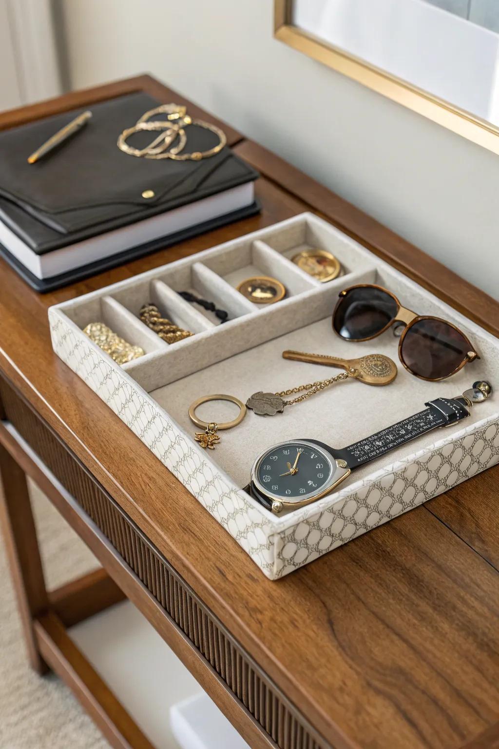 Trays add sophistication while keeping clutter managed.