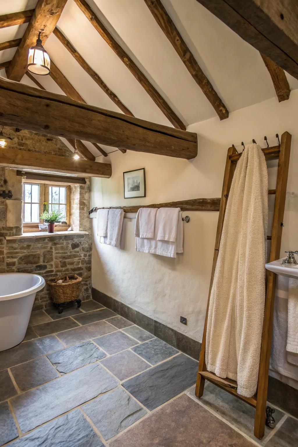 Wooden pegs are a down-to-earth and charming way to hang towels.