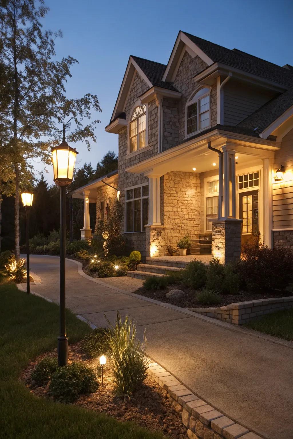 Ambient illumination enhances the home's construction.