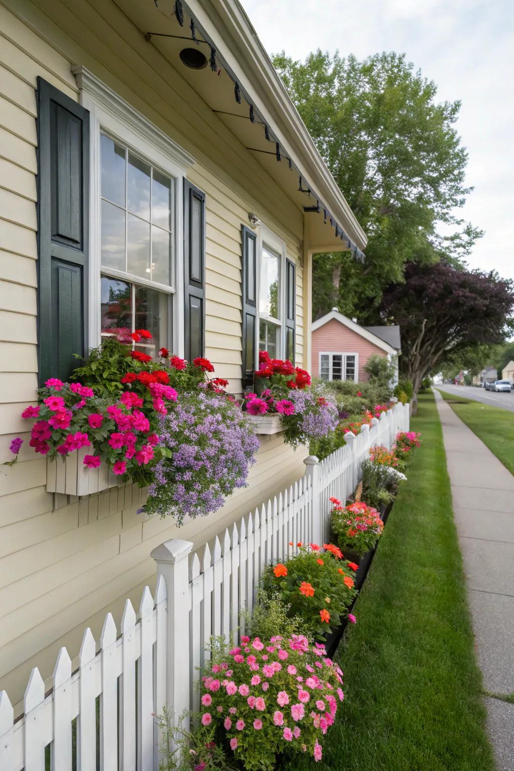 Window boxes add a charming splash of color.