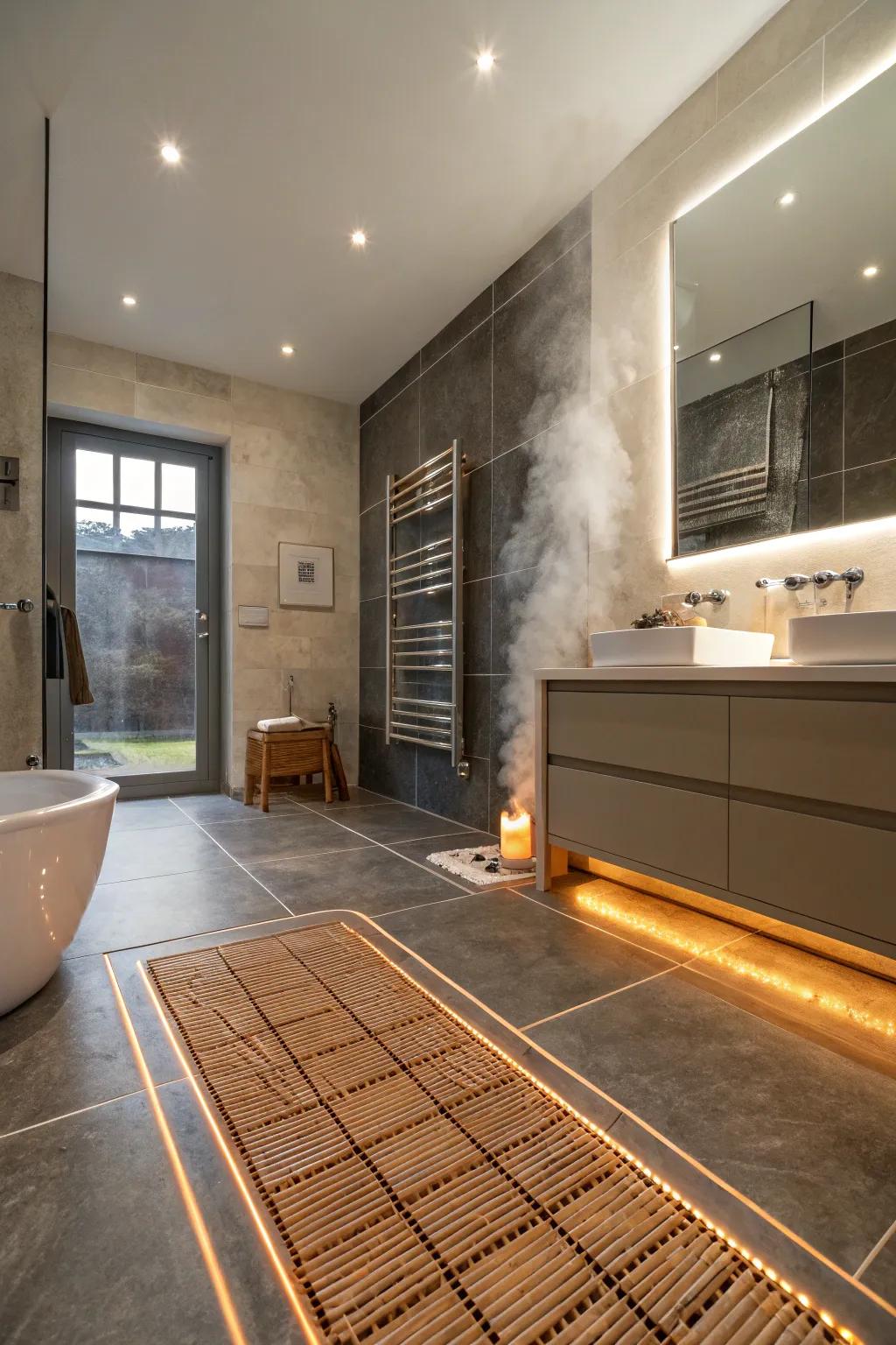Underfloor heating ensures a warm and inviting wet room.