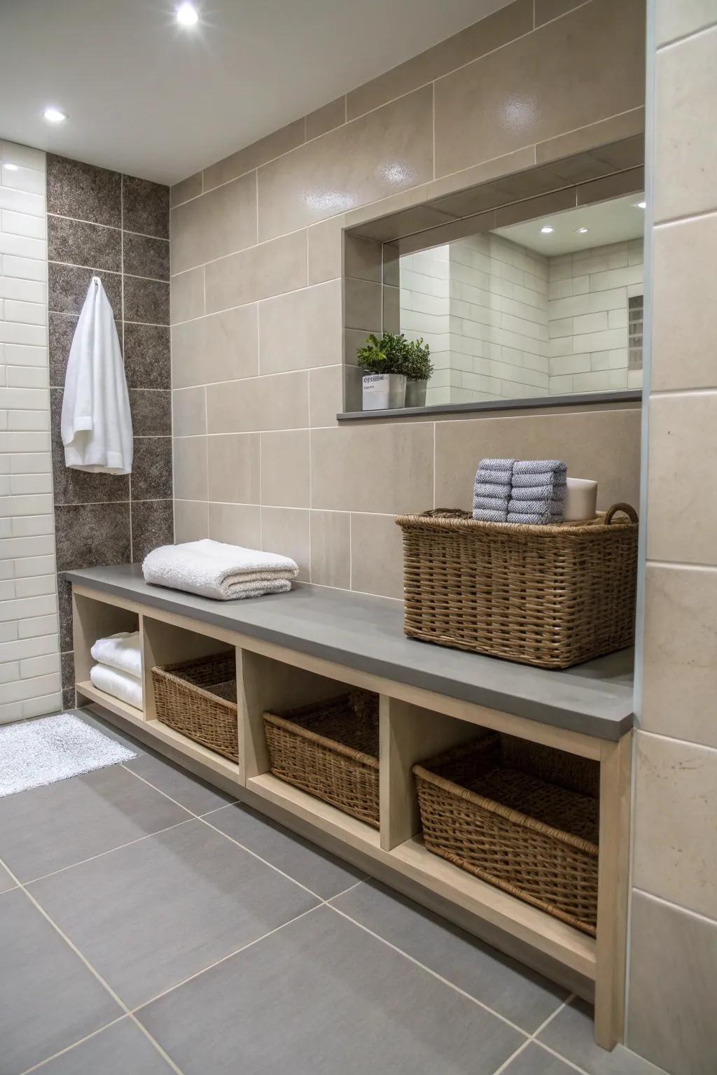 Functional features that introduce convenience to the wet room.