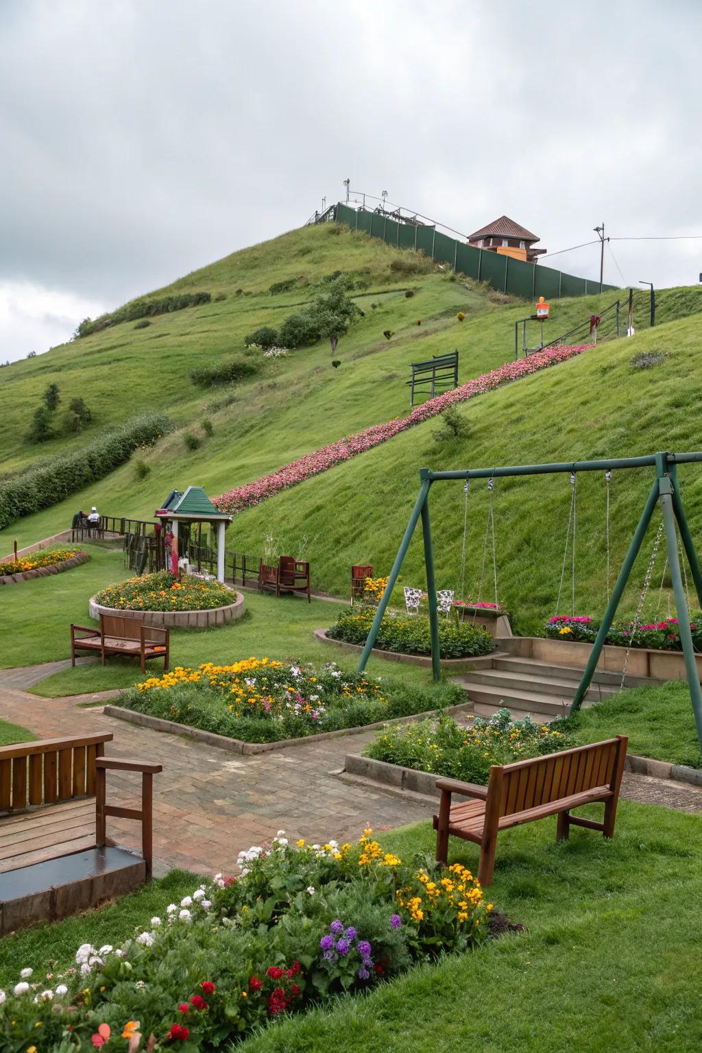 Adaptable spaces maximize your sloping yard.