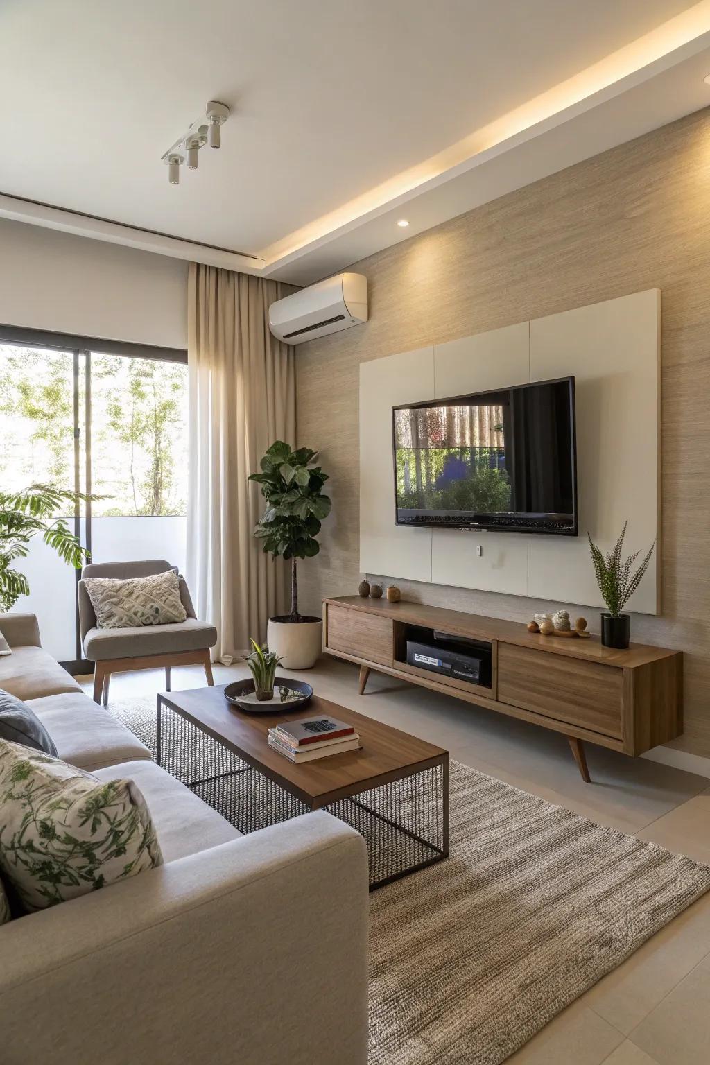 Wall-mounted TVs free up floor area, making the room feel more open.