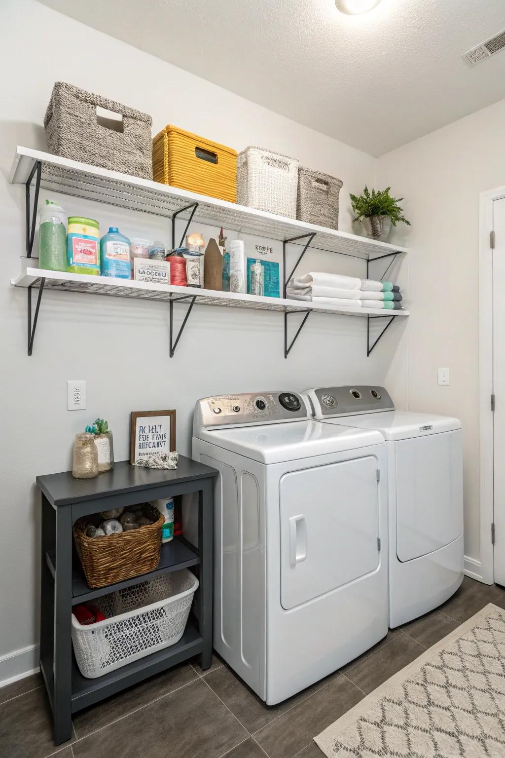Essentials are always within easy reach because to wall-mounted shelves.