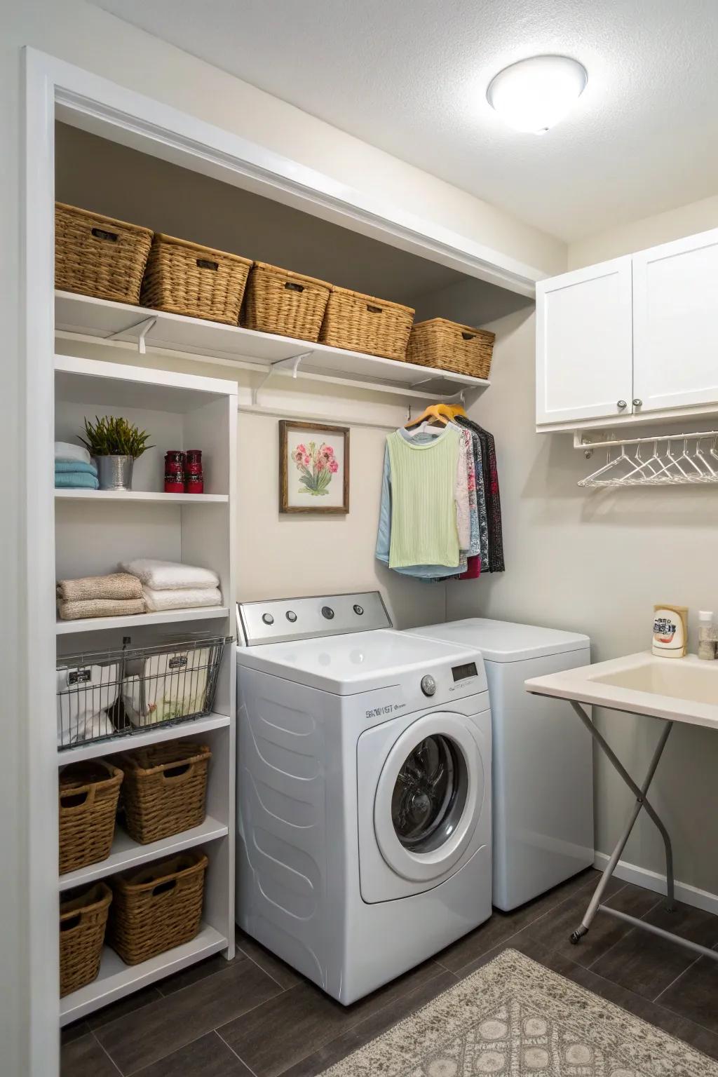 Corner setups maximize the use of limited space in laundry rooms.