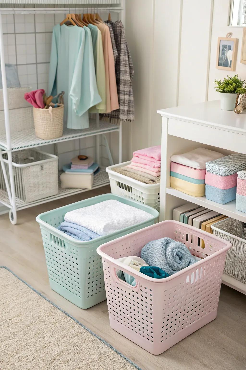 Sorting laundry is a snap with stylish baskets and bins.