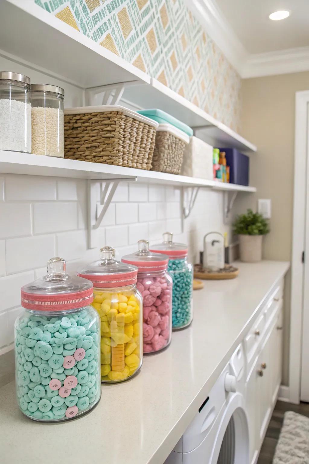 Decorative jars provide both style and utility.