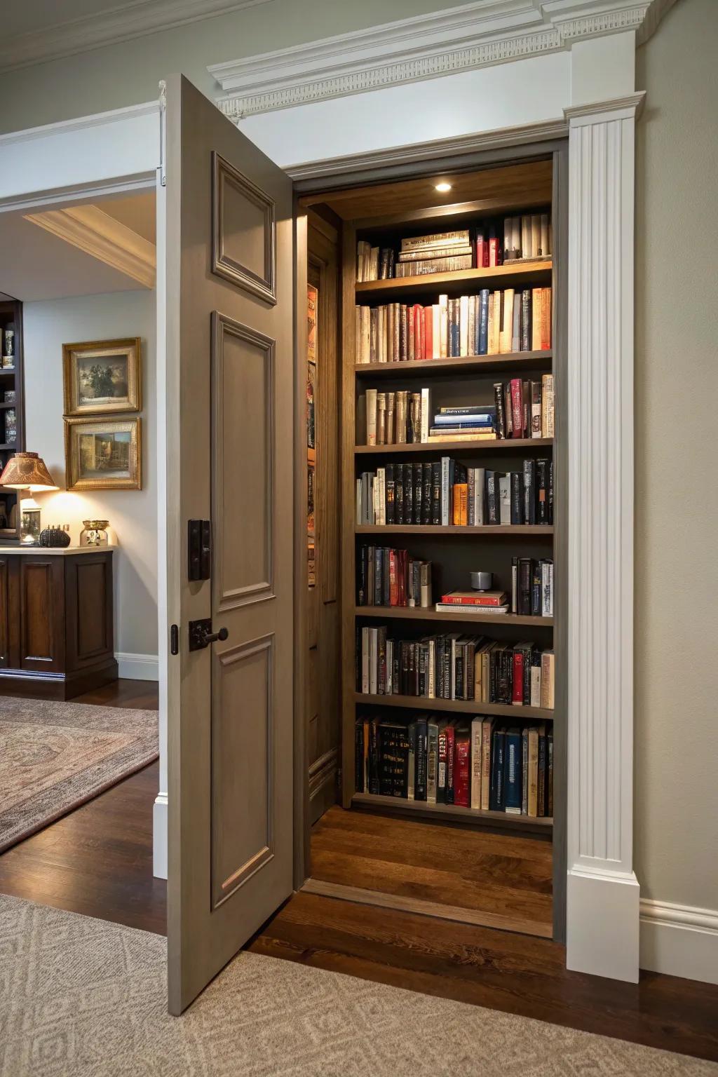 A hidden door bookshelf adds an element of mystery and fun.