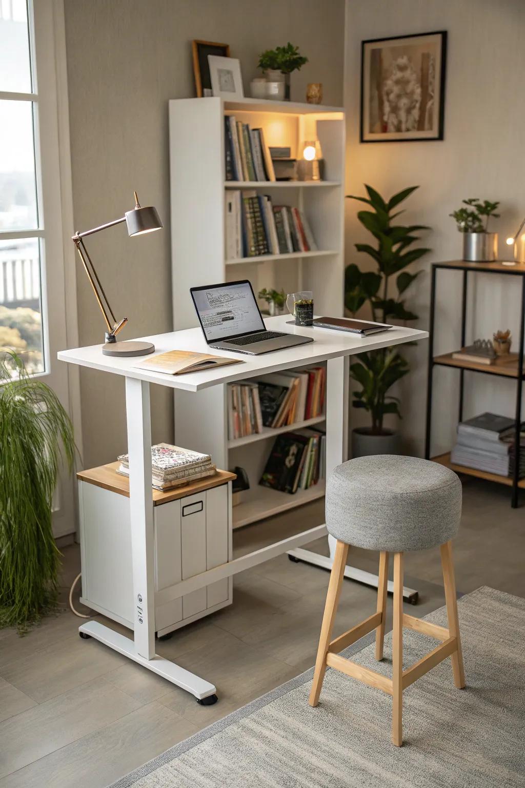 A standing desk encourages movement and keeps you energized.