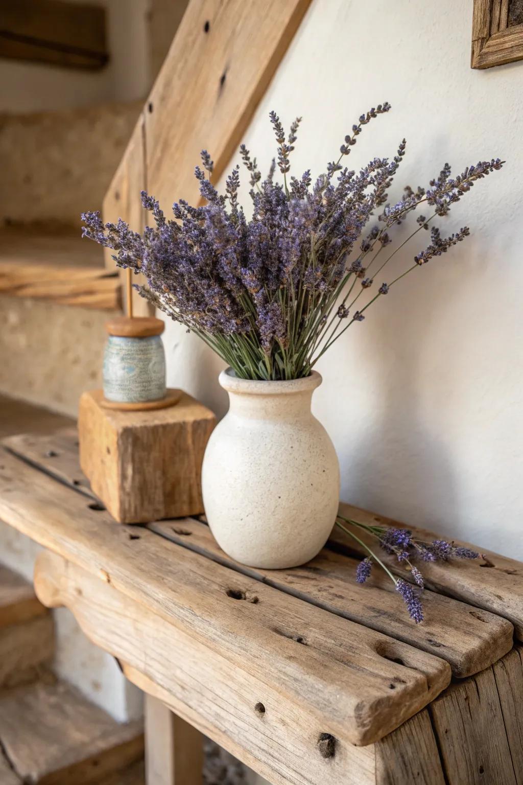 Load your area with countryside charm by utilizing dried lavender.