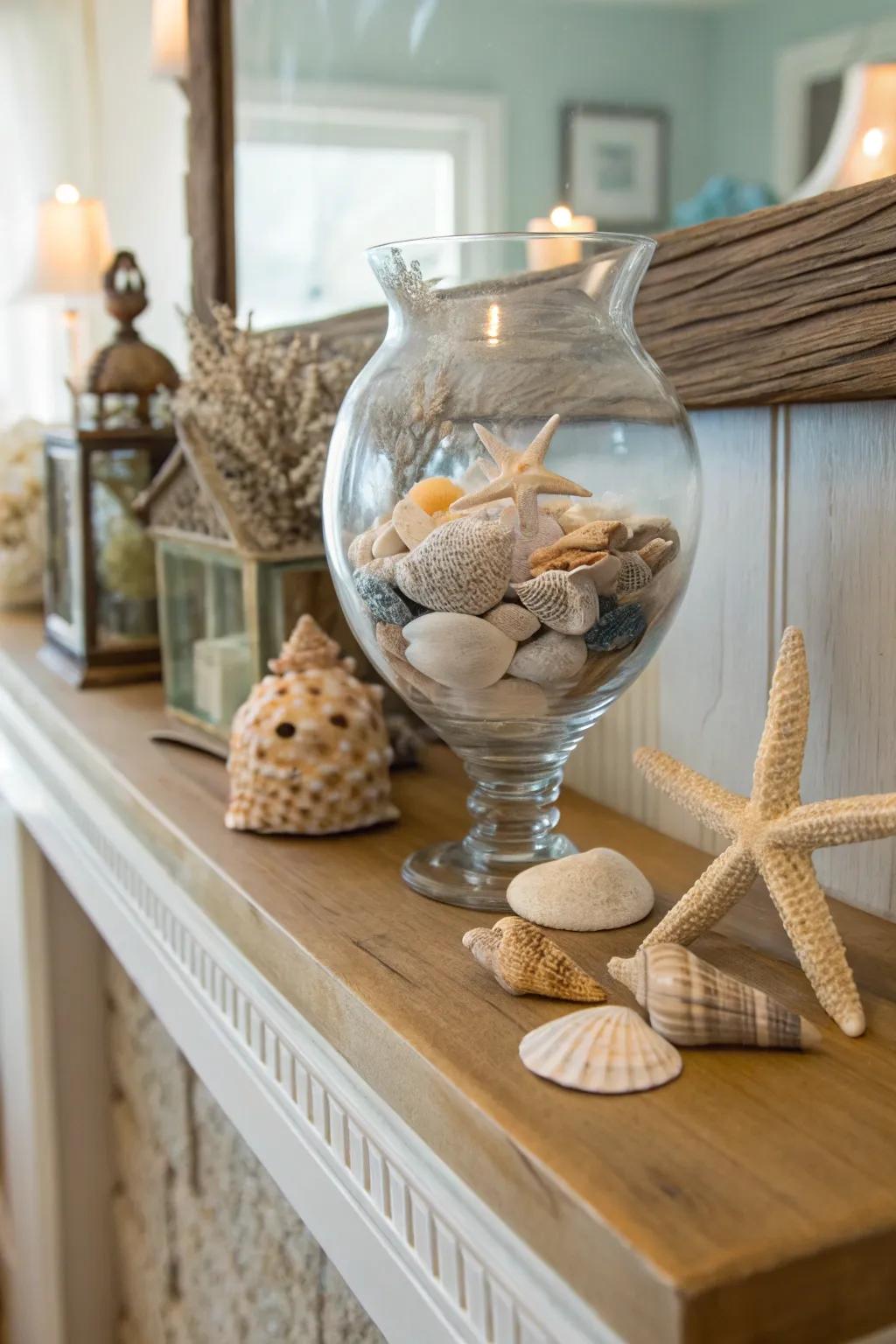 Incorporate a slice of the seaside by using seashells as vase additions.