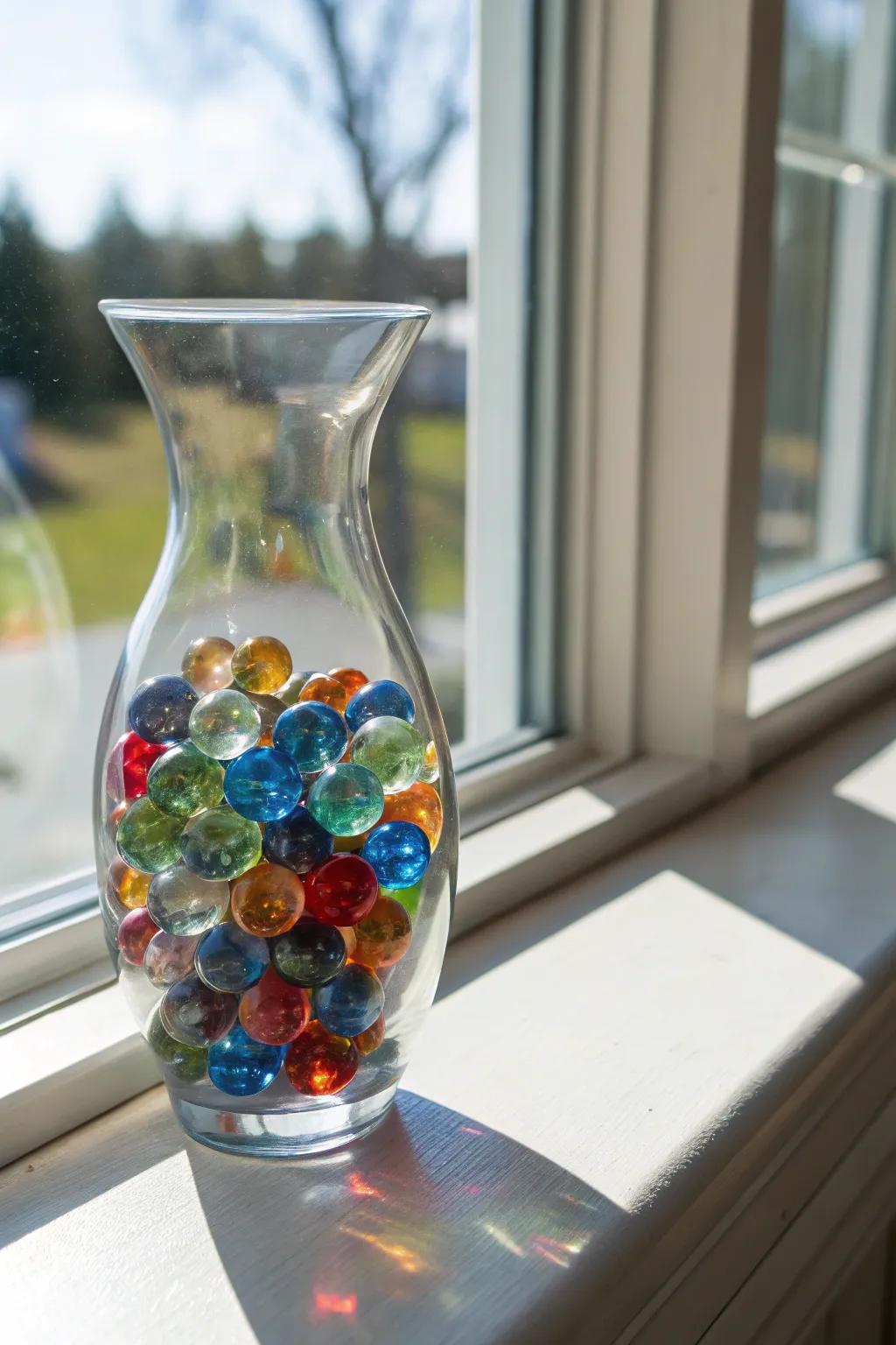 Provide excitement to your decorations using vibrant glass marbles.