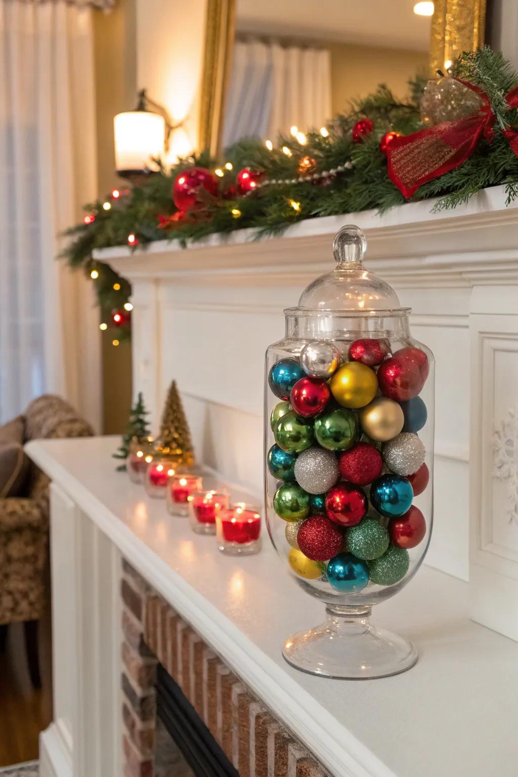 Celebrate the season using ornaments as vase additions.