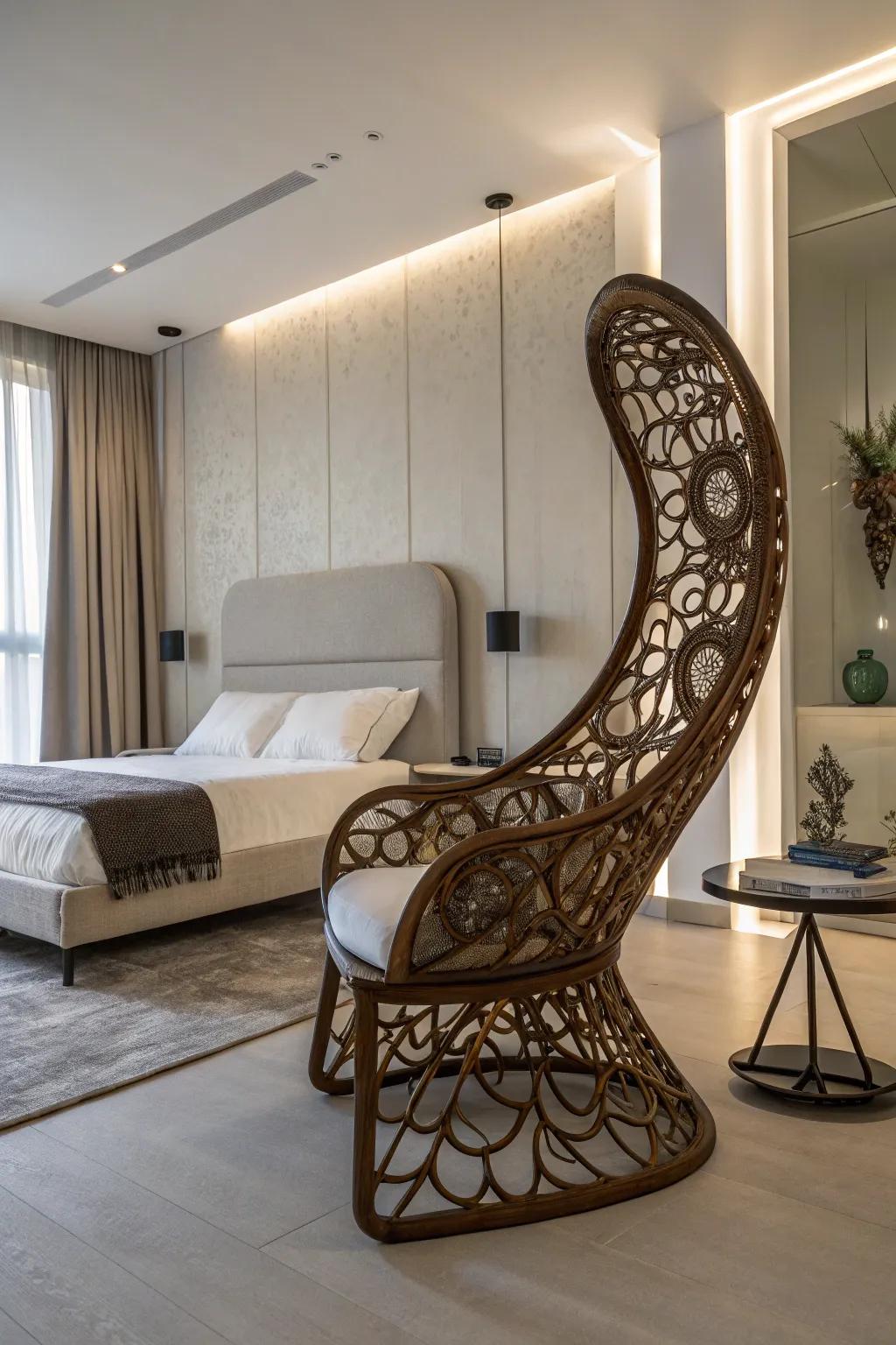 Sculptural chairs highlight beauty.