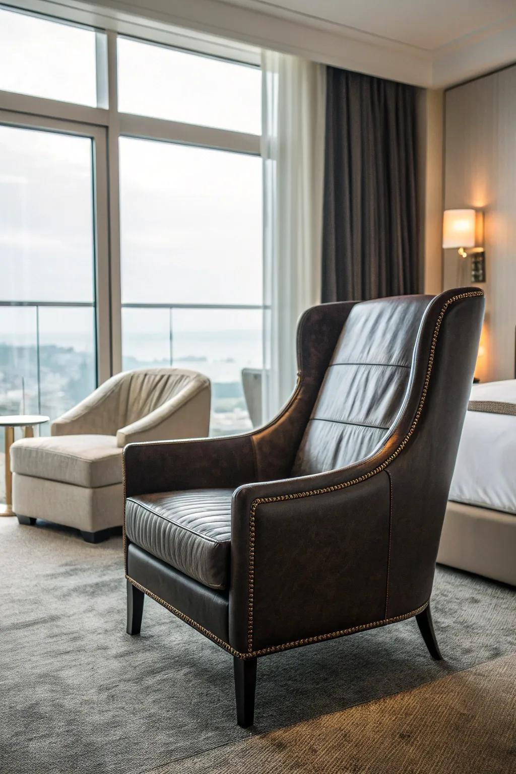 Leather chairs offer a touch of enduring class.