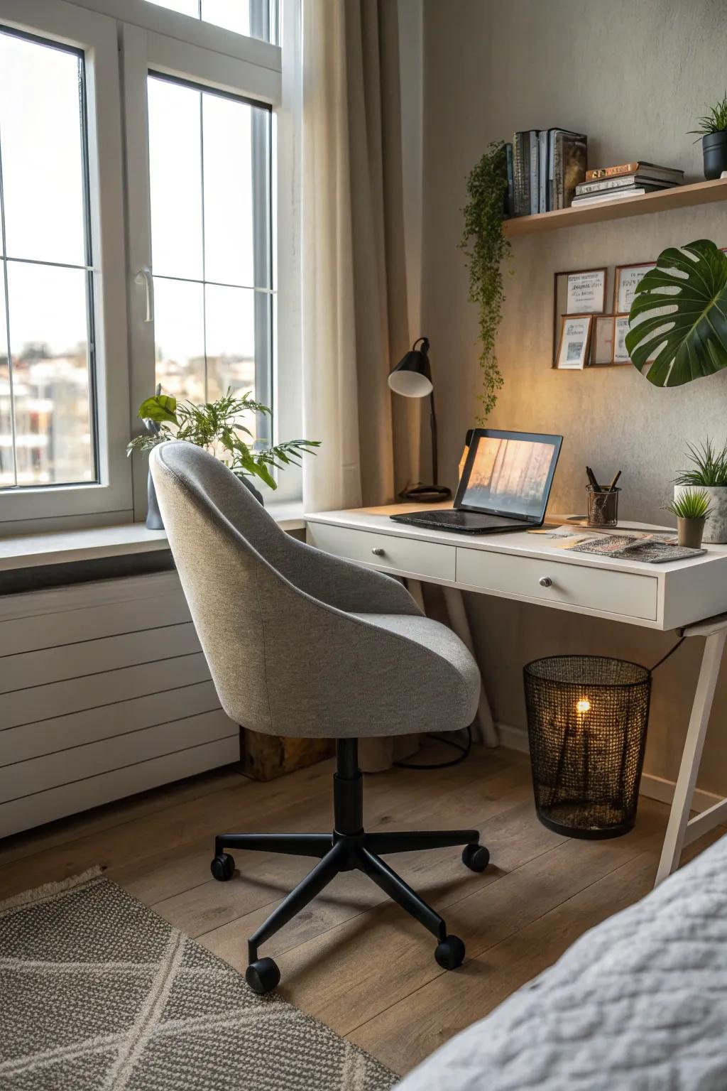 Swivel chairs introduce modern practicality to your bedroom.