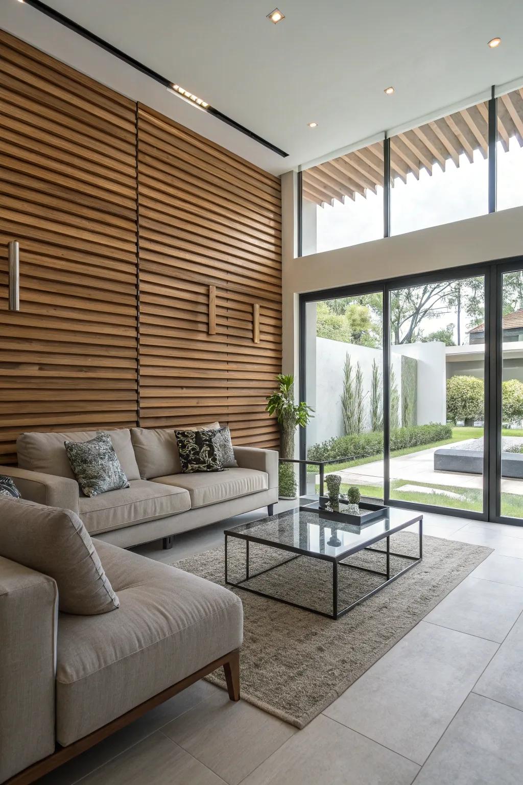 Chic and contemporary horizontal wooden slats.
