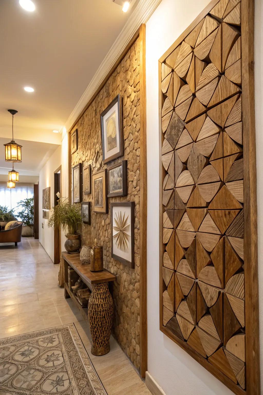 Build unique art with wooden mosaics.