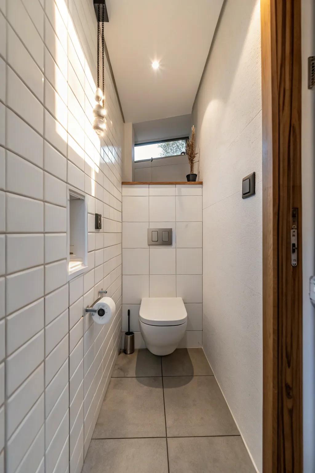 Wall-mounted toilets help create a clean and spacious bathroom design.