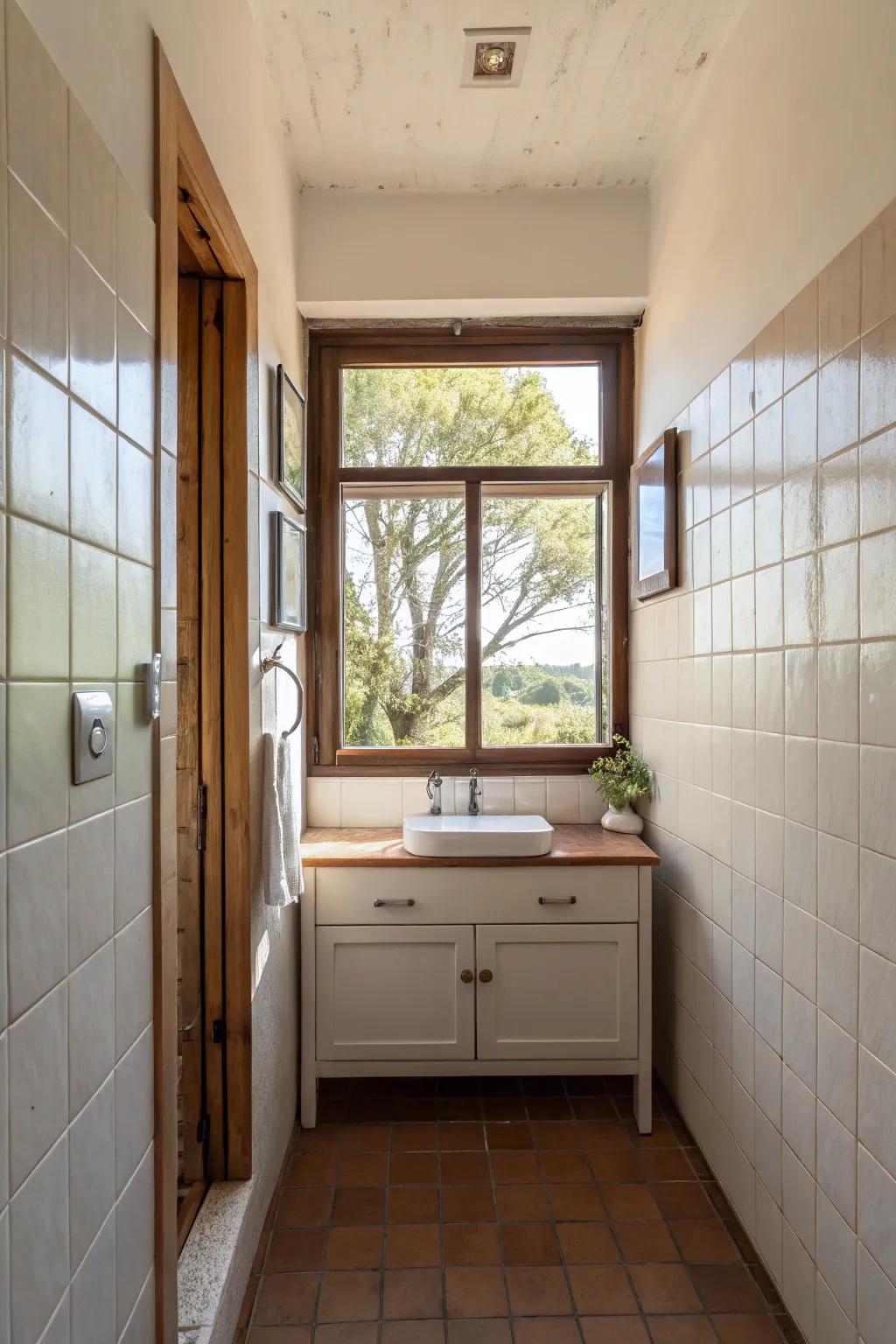 Natural light enhances the openness and warmth of small bathrooms.
