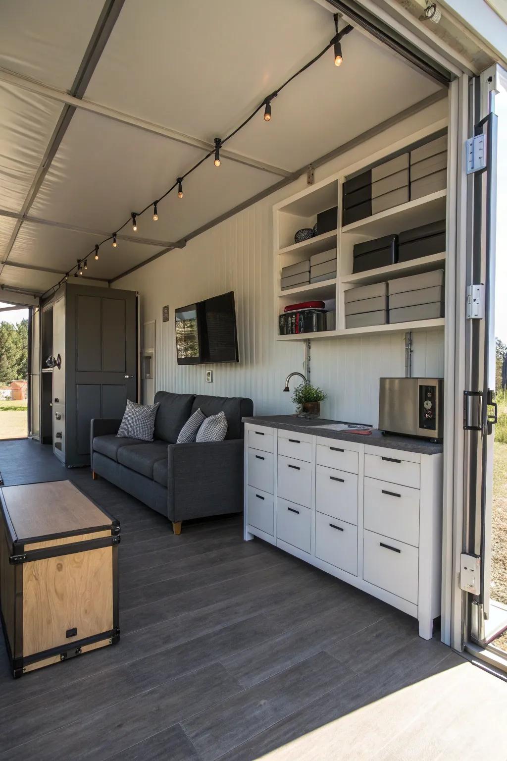 A container home ingeniously utilizing space with multifunctional design.