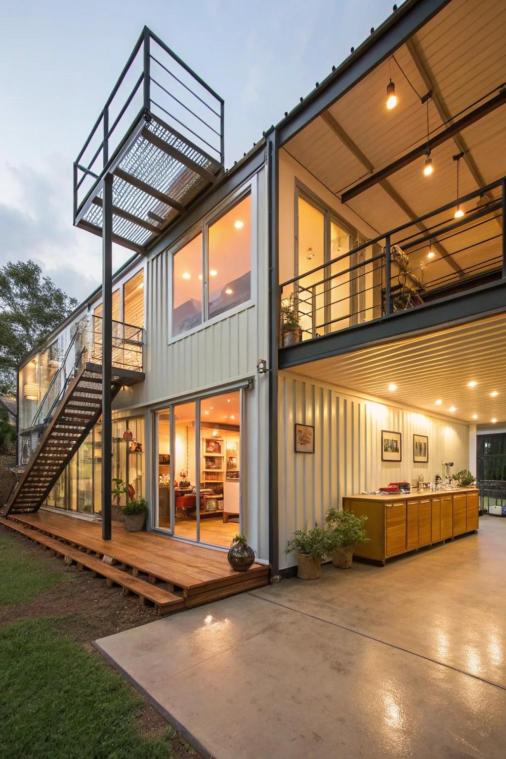 A container home designed with an inventive and captivating layout.