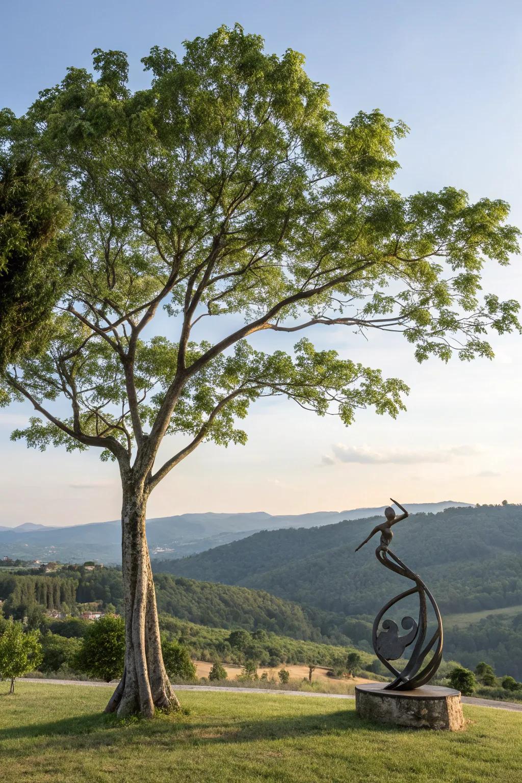 Artistic statues infuse a inventive impression to tree landscaping.