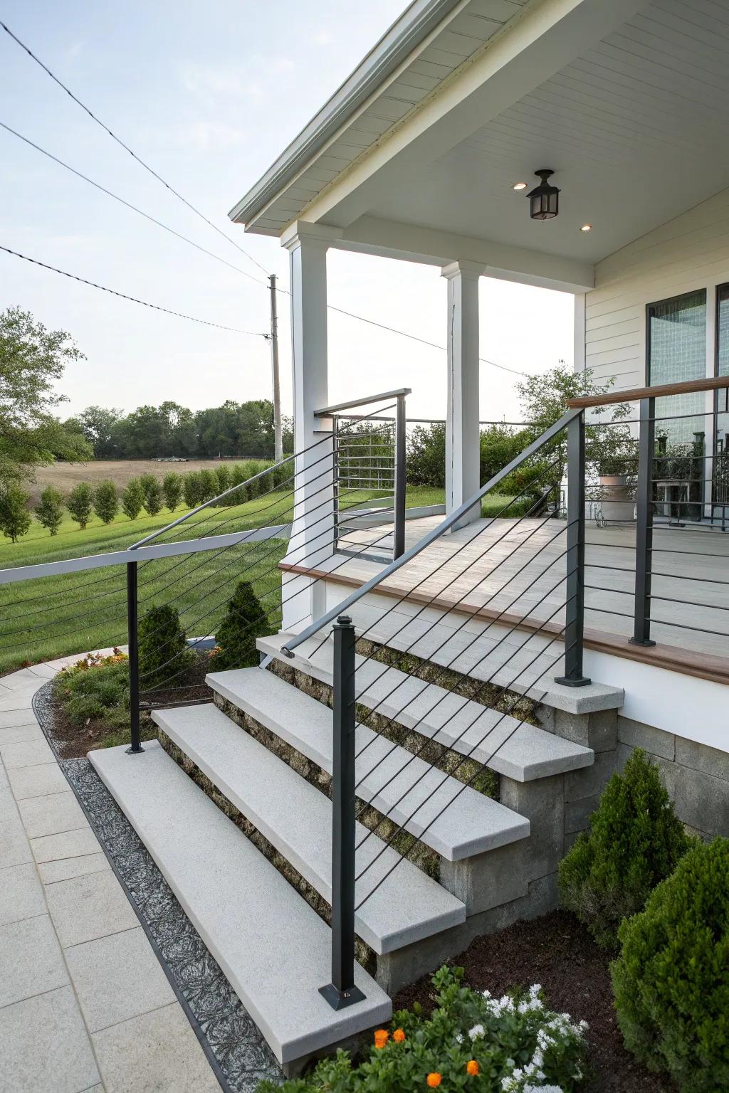 Cable railings offer minimalist safety.