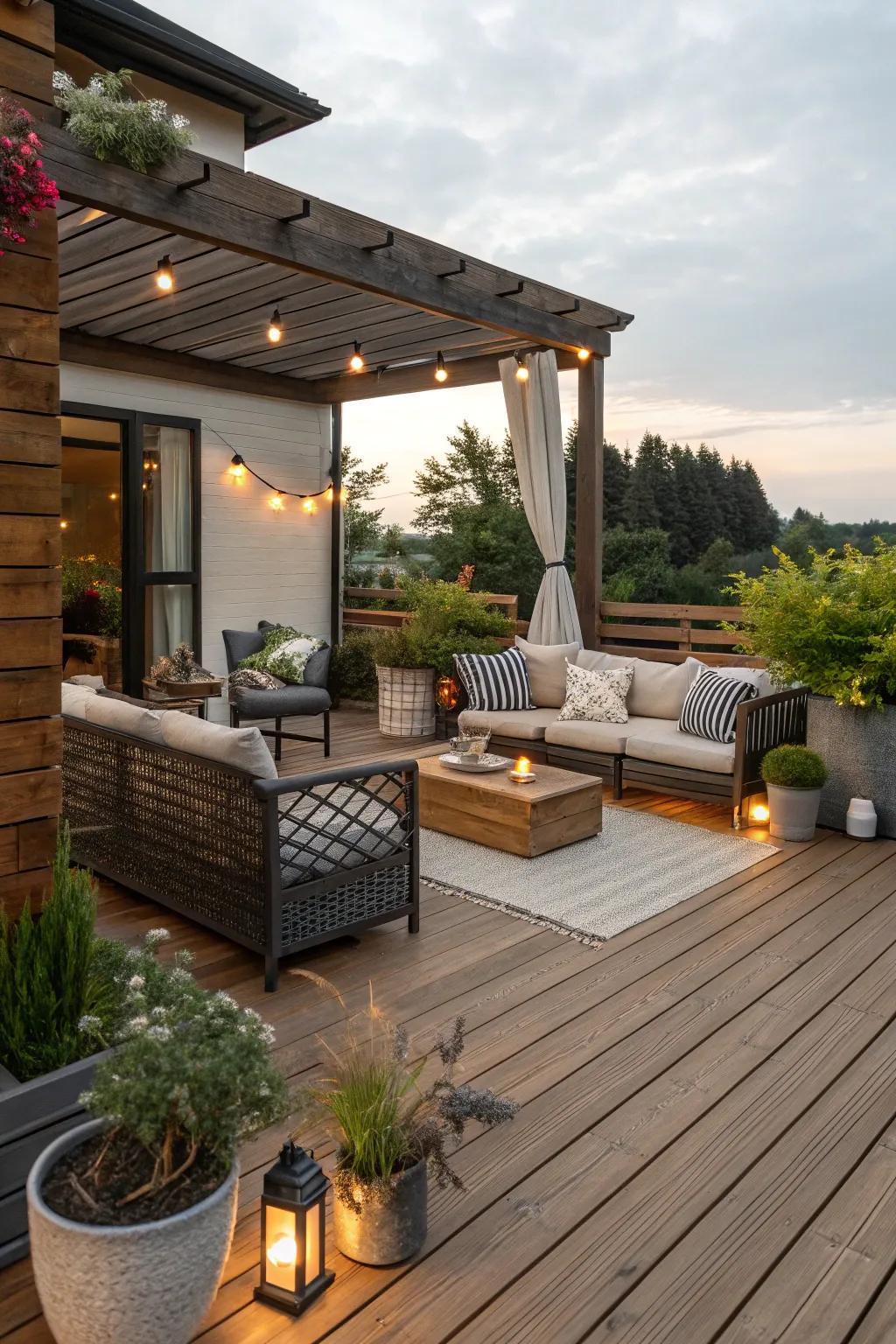 Wooden decking provides a warm, nature-inspired connection.
