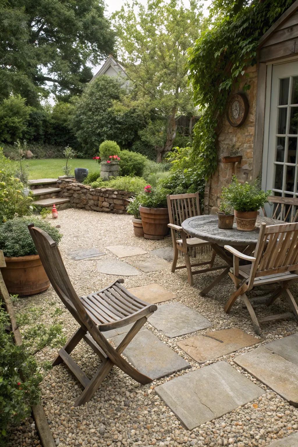 Round stone adds texture and is affordable.